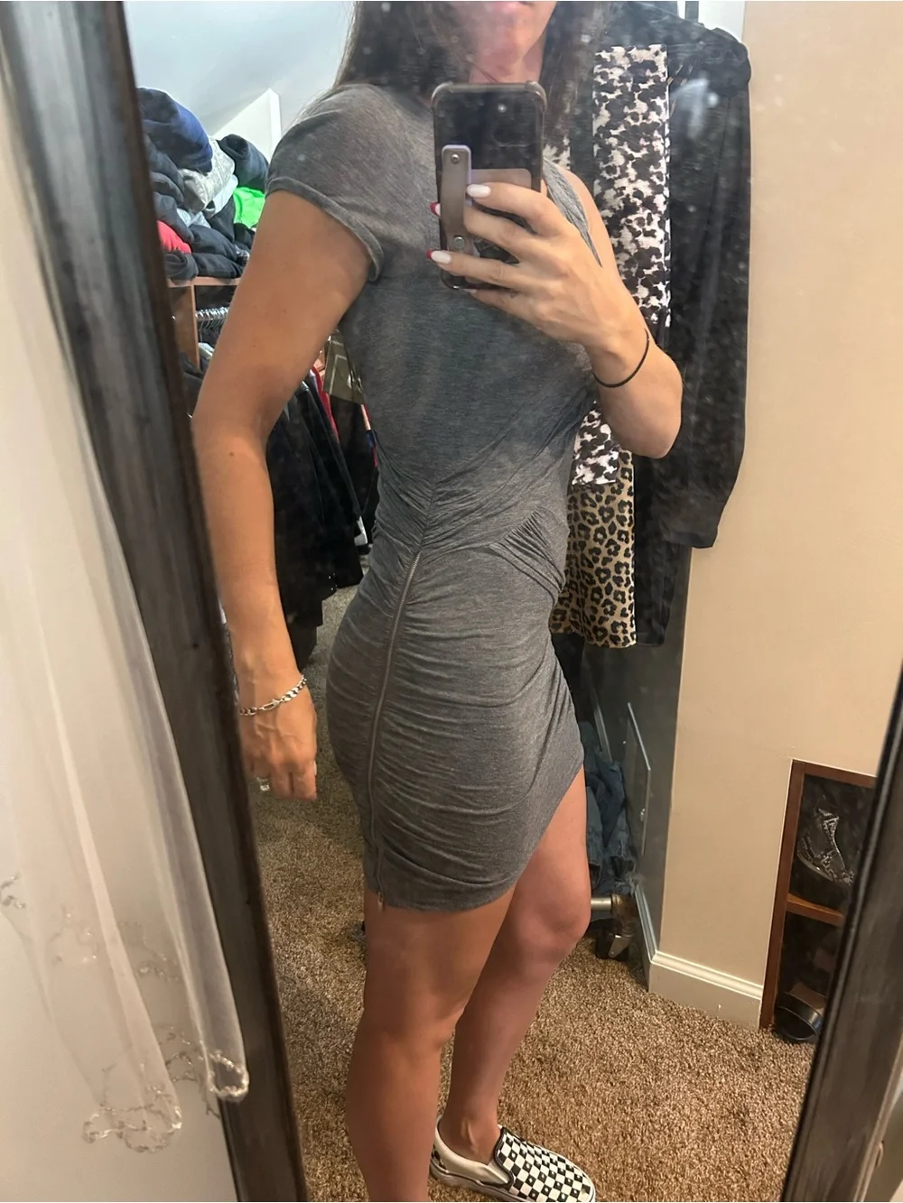 BCBGMaxAzria Gray Ruched Mini Dress - Picture 2 of 6